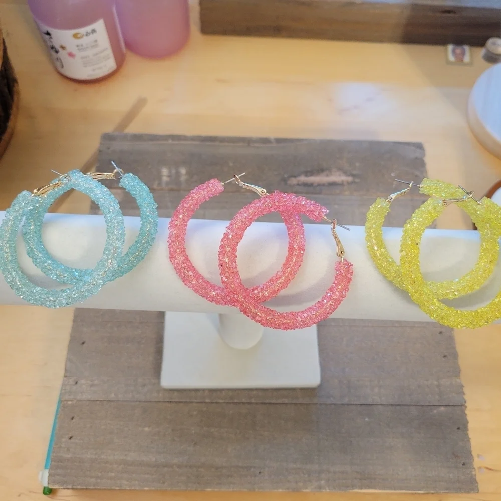 Like Candy! Crushed Resin Hoop Earrings • Colorful • Pierced • Select a Color